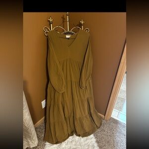 Universal Thread Olive V-Neck Tiered Maxi Dress